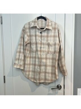 Plaid Button Down Shirt - Cream and Tan